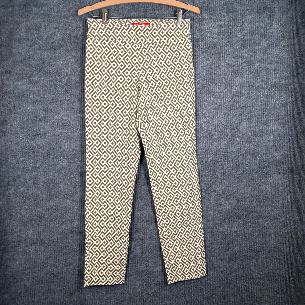 Krazy Larry Pull On Ankle Pants Womens 6 Olive Green Geometric Diamond Excellent